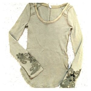 Free people olive green waffle shirt